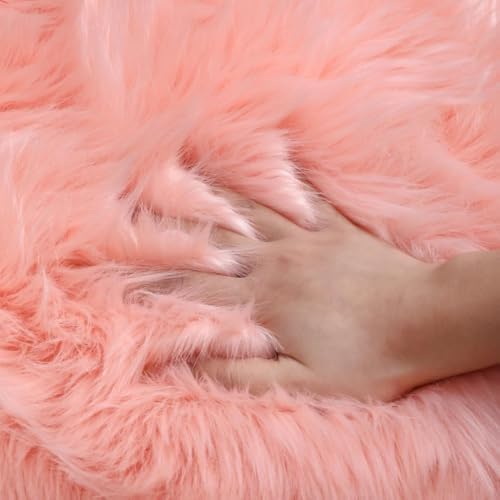 Faux Fur Rug Runner 2x6 ft Pink - Machine Washable Super Soft Plush Shaggy Fluffy Area Carpet,Sheepskin Rug Fuzzy Floor Mat for Bedroom, Sofa,Living Room, Bedside, Nursery & Kids Room