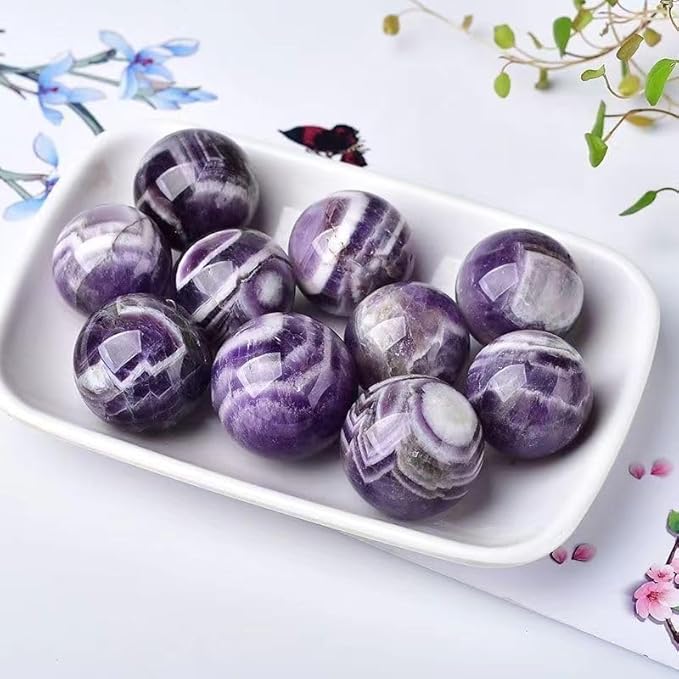 Natural Clear Quartz Crystal Sphere with Stand,5PC Real Crystals Ball, Clear Quartz Small Ball Decor (Amethyst Ball)