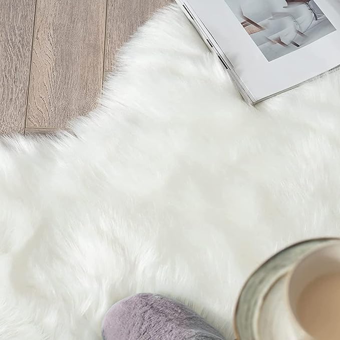 White Faux Sheepskin Fur Machine Washable Runner Area Rugs for Bedroom Living Room 2x6 Shag Rugs for Hallways Room Décor