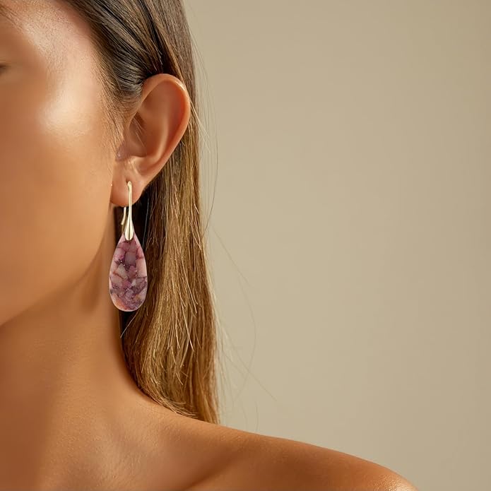 Natural Healing Stone Fishhoop Dangle Drop Earrings Statement Gold silver earrings