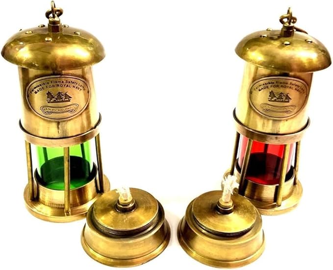 BRASSWOOD TALE & Atelier Brass Oil Lamp, Nautical Ship Lantern with Green Glass, 6 Inch, Polished Finish, Marine Décor