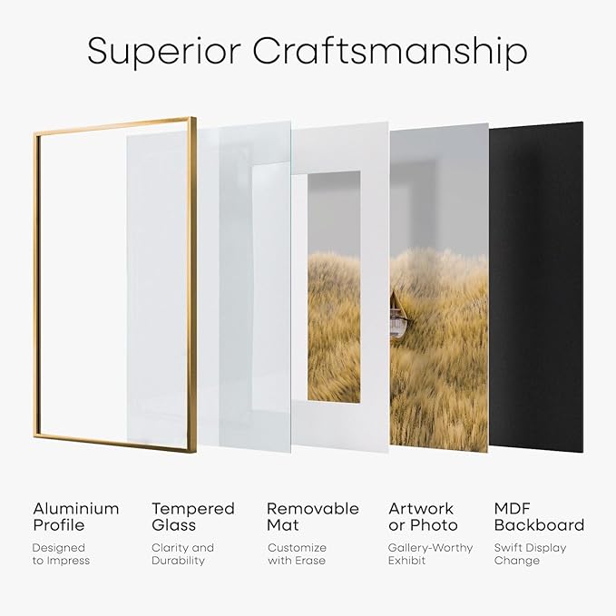 Homeforia 20x30 Picture Frame Bronze, High End Metal 20 x 30 Large Poster Frames with Mat 16 by 24 for Photo, 20x30 Brass Frame Matted to 16x24, 30x20 Hanging Frame, Tempered Glass, Wall Kit, Set of 2