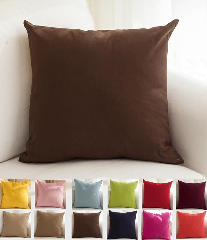 TangDepot Cotton Solid Throw Pillow Covers, 14" x 14" , Deep Coffee, 1 Count (Pack of 1)
