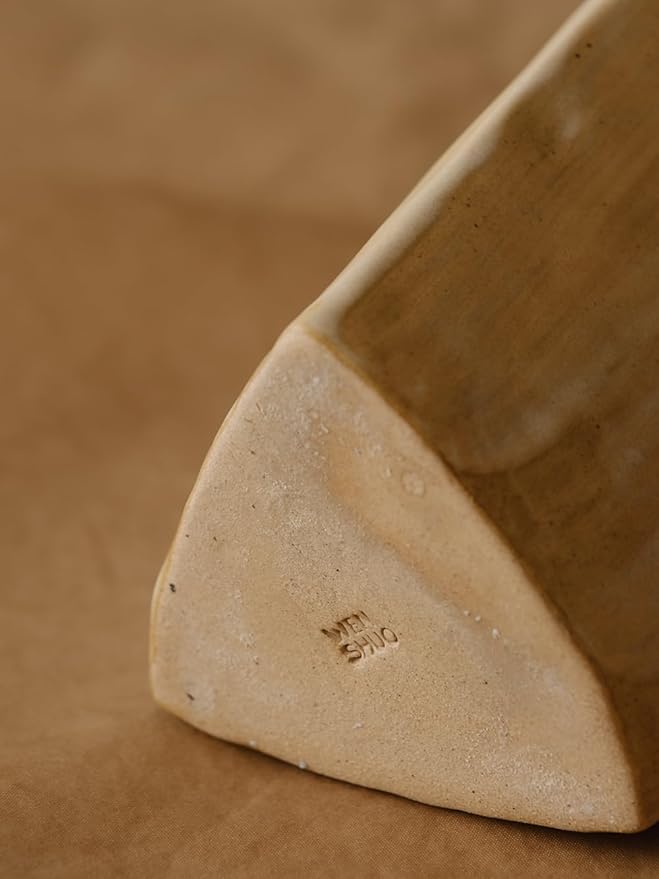 WENSHUO 9.76" H Stoneware Vase-Tri-Sided Angular Design,for Classic Decorative vase for Home Decor,Handmade Perfect Centerpiece for Table, Island,or Counter,Matte Curd Color Reactive Glaze