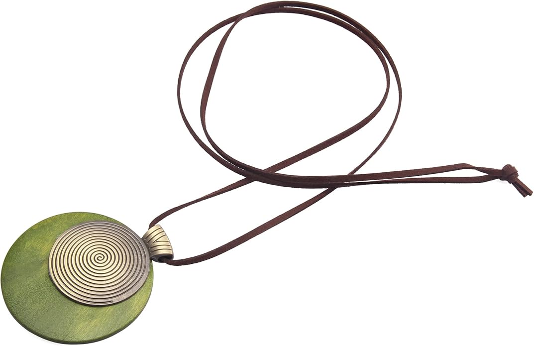Leather Necklace for Women Boho Choker Necklace Long Cord Leather Pendant Bohemian Neckalce Vintage Alloy Pendant Leather Rope Necklace Wooden Necklaces for Women