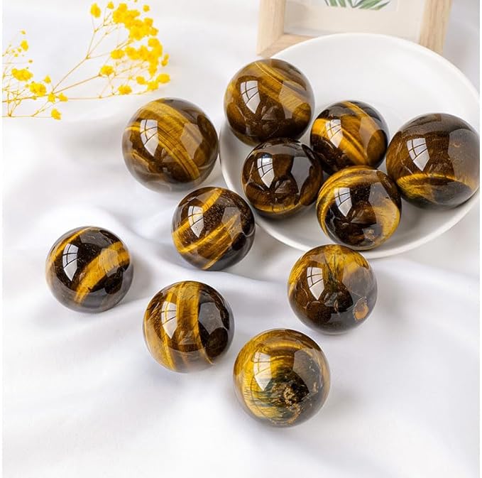Natural Tiger's Eye Healing Crystal Gemstone Sphere Ball for Reiki Balancing Meditation Energy Home and Office Decoration (4.5-5cm, Tiger's Eye)