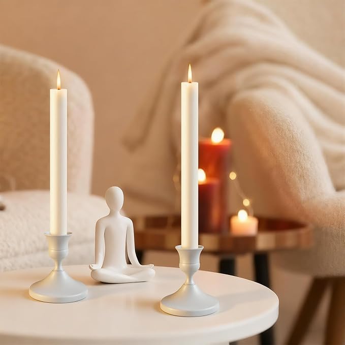 Candle Holders White Set of 6, Vintage Metal Candlestick Holders for Dinner Room Table Centerpiece, Low Metal Candles Sticks for Wedding Centerpieces Christmas Birthday Party (6, White)