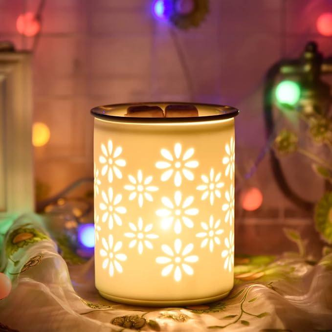 Dicimi Ceramic Electric Wax Melt Warmer with Timer for Home Office Bedroom Living Room Gifts & Decor (Petal)