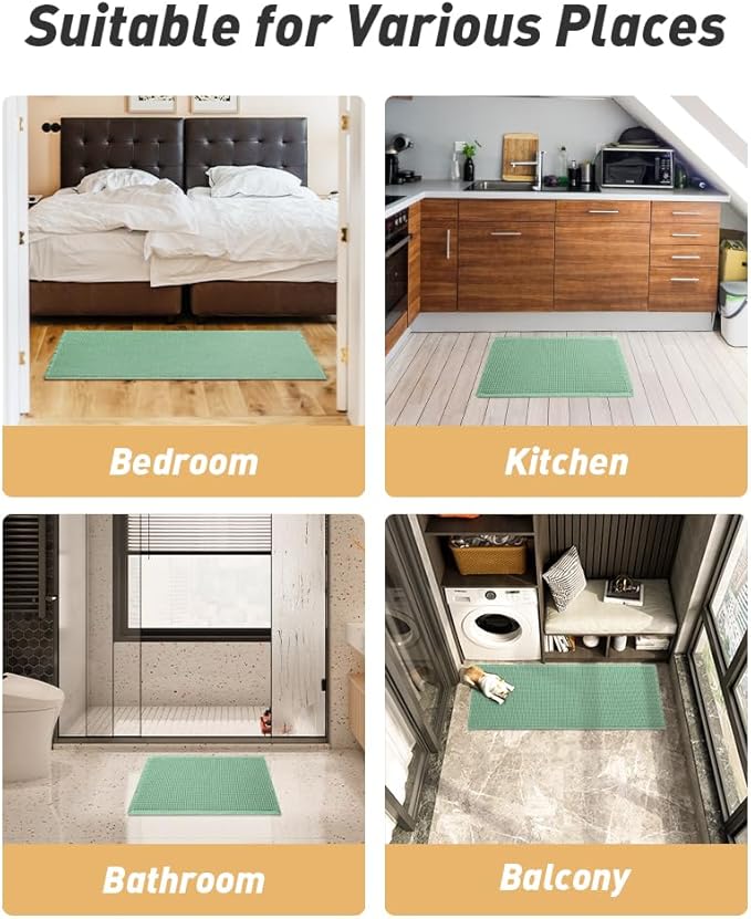 AMOAMI Upgraded Waffle Bath Mat, Super Absorbent Non Slip Bath Mats for Bathroom Floor, Machine Washable Bathroom Rugs with Tassels, Rubber Backed Bathroom Mats, Ultra Soft, 18" x 30", Sage