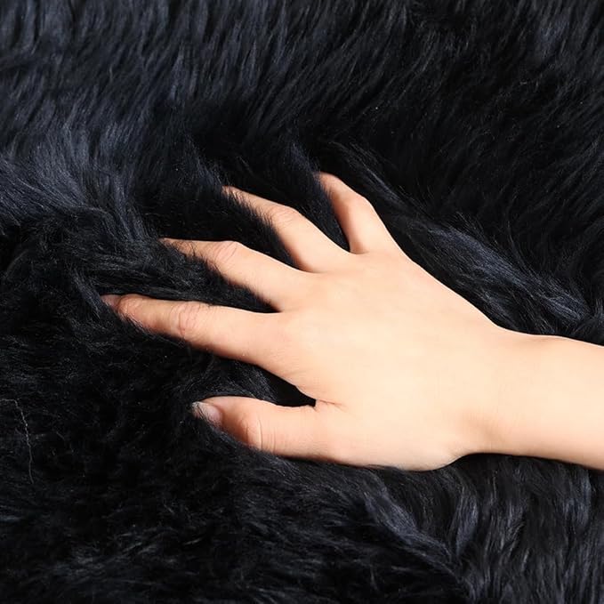 WL&ALLEN Large Sheepskin Rug Genuine Thick and Lush 3 Inch Pile,Luxury Australian Pelts |Large Sheepskin Wool Area Rugs (Double Pelt 2'6" x 6'6",Black)