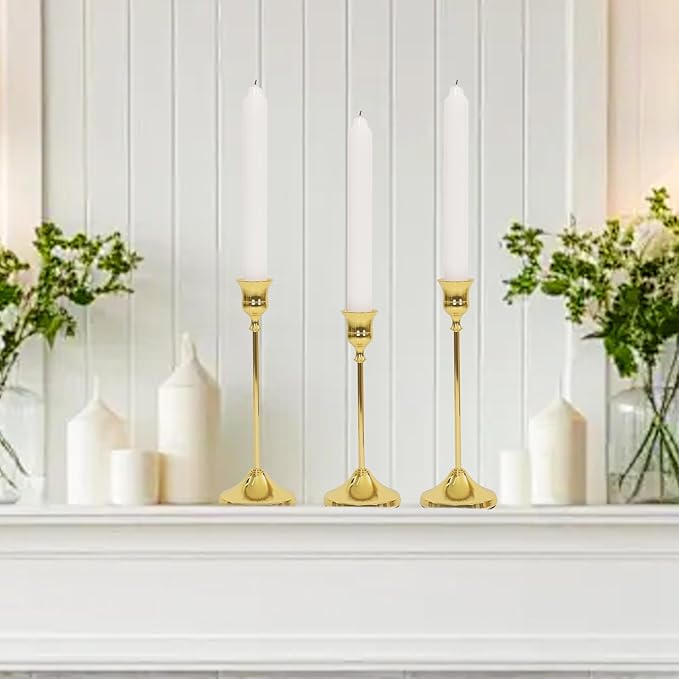 Candlestick Holders 30 PCS, Metal Taper Candle Holder, Brass Gold Candle Holders for Pillar Candles, Vintage Dining Table Centerpiece Decorations for Wedding Party Christmas Halloween Decor