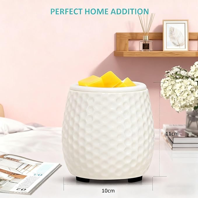 Wax Melt Warmer Ceramic Wax Melt Burner for Scented Cubes Electric Oil Burner Melter with Silicone Dish Fragrance Warmer for Home Office Bedroom Gift & Decor (Honeycomb)