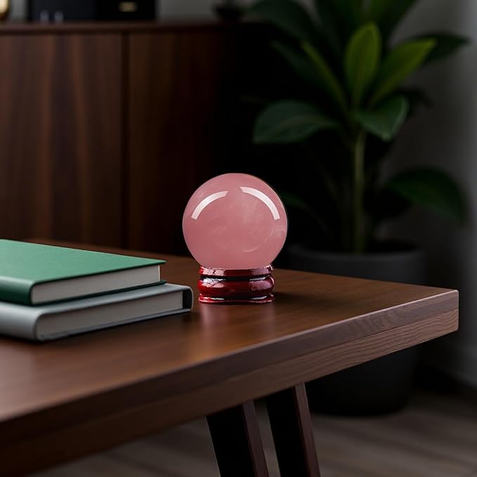 Natural Clear Quartz Crystal Sphere with Stand,5PC Real Crystals Ball, Clear Quartz Small Ball Decor (Rose Quartz Ball)