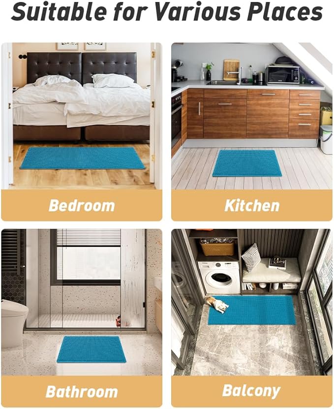 AMOAMI Upgraded Waffle Bath Mat, Super Absorbent Non Slip Bath Mats for Bathroom Floor, Machine Washable Bathroom Rugs with Tassels, Rubber Backed Bathroom Mats, Ultra Soft, 18" x 30", Teal