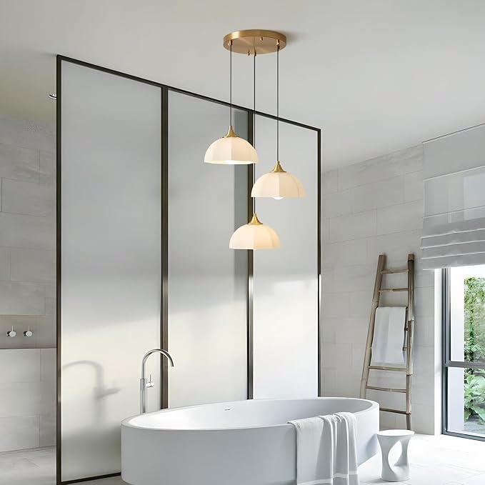 3 Light Cluster Pendant Lighting Gold Milk Glass Chandelier Brushed Brass Pendant Lights Kitchen Island Adjustable Hanging Dining Room Lighting Stairwell Brass Cluster Chandelier MPL17-3R GDN