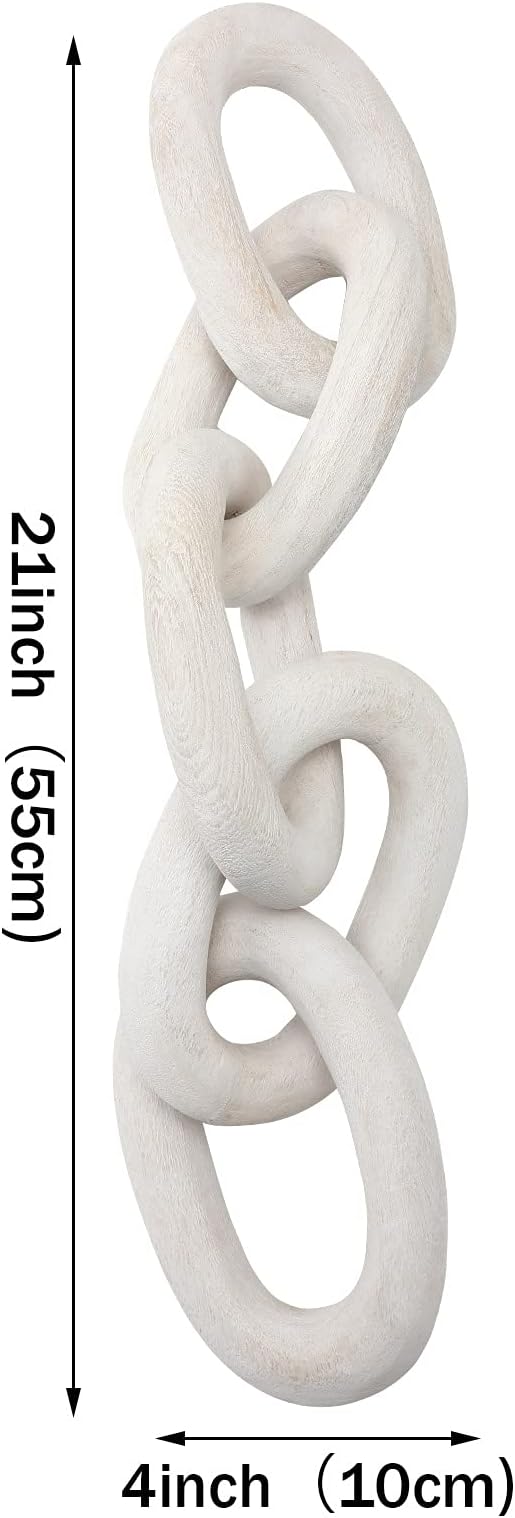 Decorative Wood Link Chain Wooden Chain Decor 5 Link Decoration for Family Party Home Office Decoration Supplies(White)