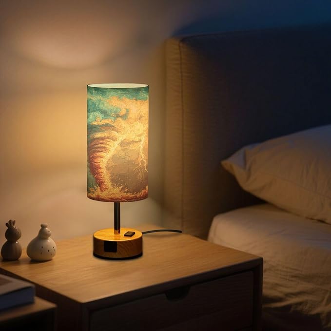 Table Lamp Oil Paint Lightning Tornado Bedroom Living Room Bedside Night Light Dimmable Home Decor 4.8x13.98in