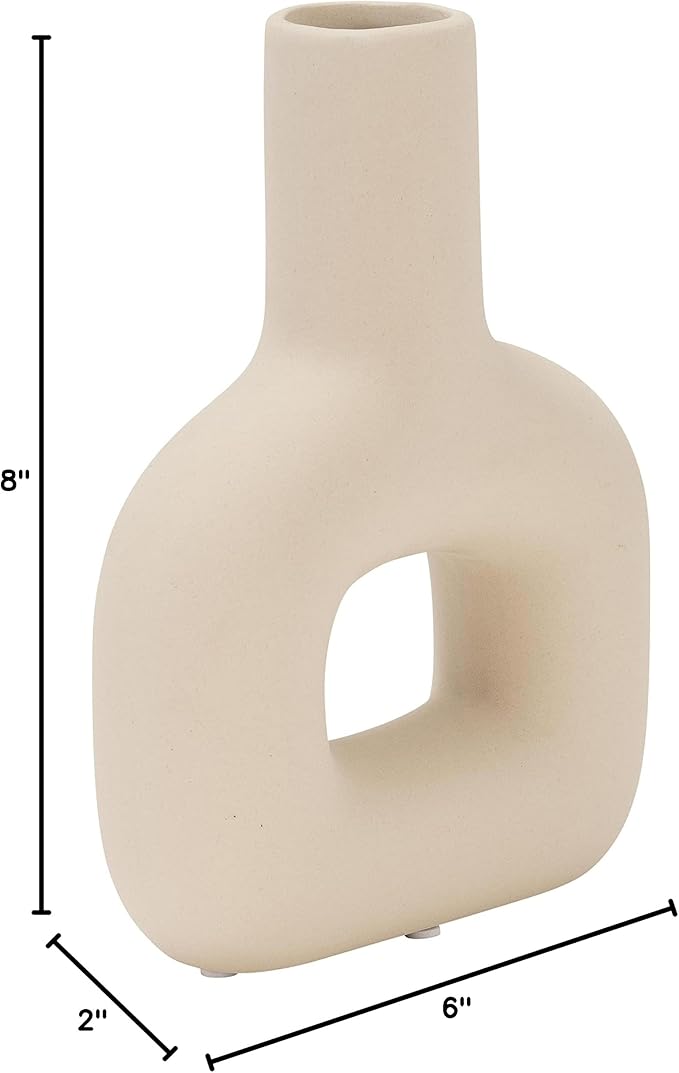 Decorative Flower Vase for Home Decor – Ceramic Modern Flower Vase With Open Cut Design, Stylish Table Centerpiece for Living Room or Entry Display, Modern for Faux Flowers and Greenery – 8", Ivory