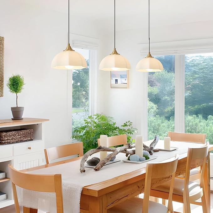 Mid Century Modern Pendant Light Kitchen Island Minimalist Gold Adjustable Ceiling Hanging Light Fixtures White Single Opal Glass Nordic Retro Dome Pendant Light for Dining Room MPL17-1 GD
