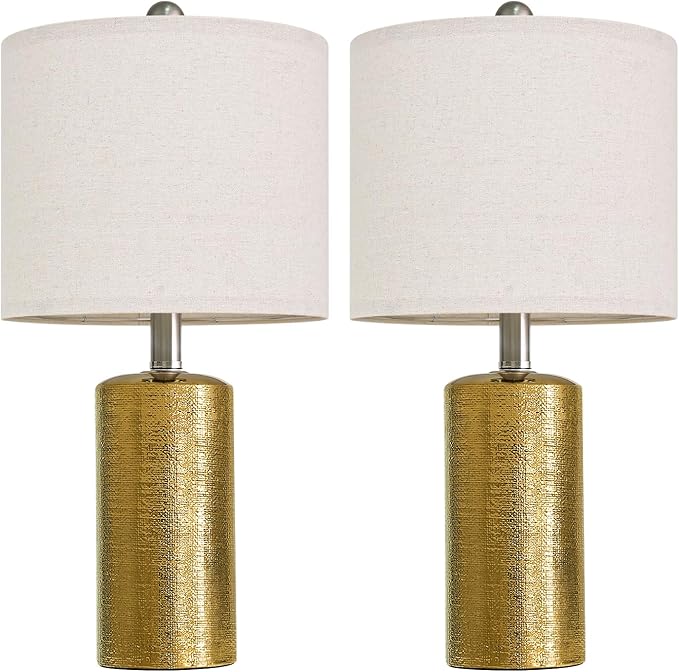 20.5" Small Table Lamps for Living Room Lamp Set of 2 Ceramic Lamps for Bedroom Bedside Lamps Modern Boho Lamps for Night Stands Farmhouse Nightstand Lamp Side End Table Lamp, Gold