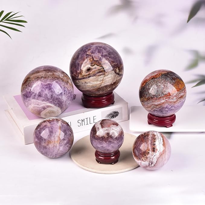 JIC Gem Extra Large Amethyst Agate Crystal Sphere Amethyst Decorative Crystal Ball Gemstone Sphere for Meditation Office Table Decorations 100-110mm