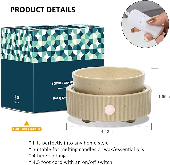 Wax Melt Warmer with 4 Timer & PTC Heating- Ceramic Fragrance 3-in-1 Oil Burner Electric Candle Wax Melter for Home Office Bedroom Fragrance, Home Décor and Gift Choice