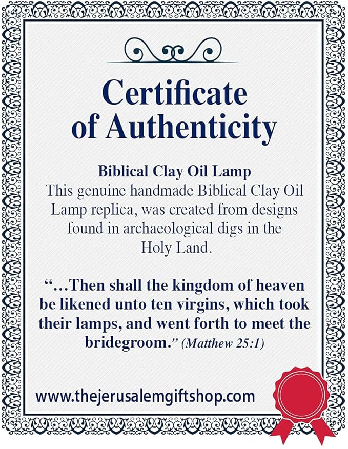 Herodian Biblical Clay Oil Lamp - Classic Brown Ancient Replica with Certificate of Authenticity- Handmade Holy Land Judaica and Christian Faith Gift