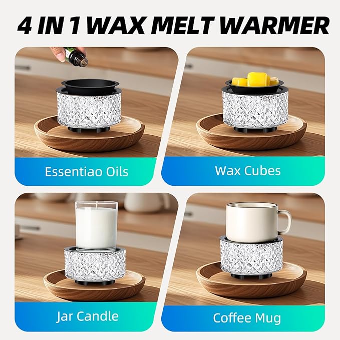 Wax Melt Warmer, Electric Wax Warmer for Scented Wax, All-in-One Candle Wax Melter with PTC Heating and 7 Color Lights, Crystal Fragrance Oil Burner for Women Gifts (Quilt Glass)