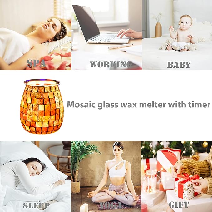 Dicimi Glass Wax melt Heater, Mosaic Electric Fuel Burner, Candle Wax melt Romantic Fragrance Heater Essential Oil Burner, Suitable for Gifts, Home Decoration(Platinum Cube)