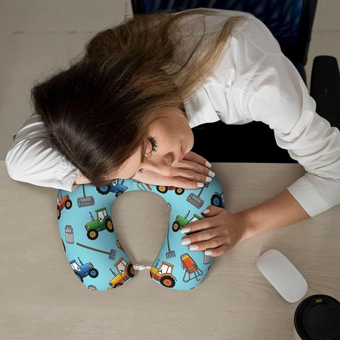 Travel Pillow for Men Women, Washable Relax U Shaped Neck Pillows for Car Head Pain Relief Sleeping Milk Farm Tractors