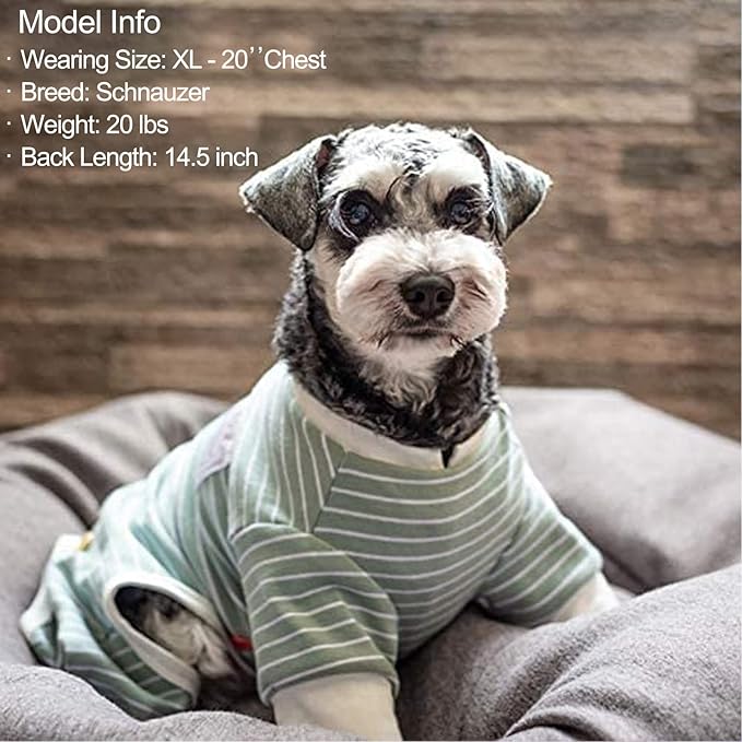 KYEESE Dog Pajamas Striped Pet Jumpsuit Soft Doggie Jammies Lightweight Onesie 4 Legs PJS Stretchable Dog Pajamas Breathable Costumes Comfortable Sleepwear for Small Dogs,Green Striped, X-Large