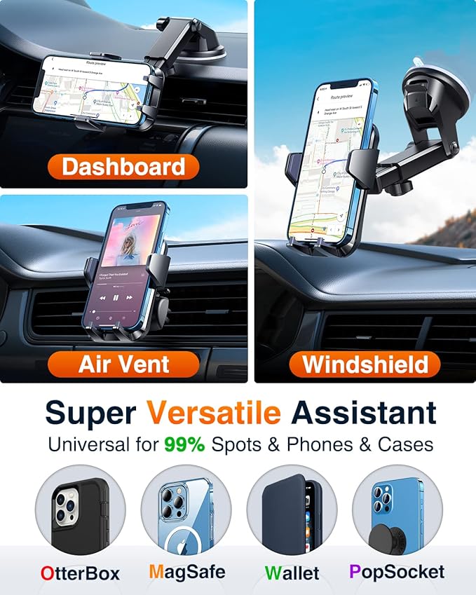 VANMASS【85+LBS Strongest Suction & Military-Grade Ultimate Car Phone Mount【Patent & Safety Certs】 Cell Phone Holder Truck for Dashboard Windshield Vent for iPhone 17 Pro Max 16 15 for Samsung Kits