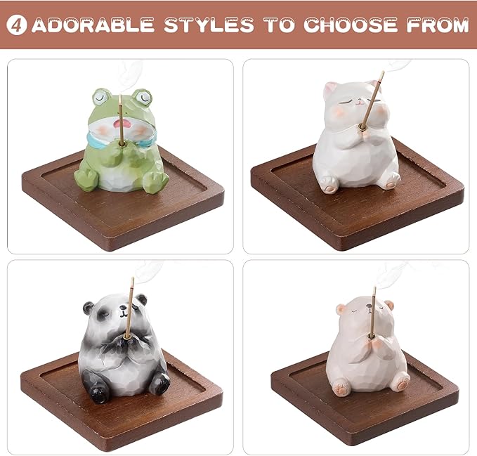 Lionpower Incense Holder for Sticks with Burner & Ash Catcher - Resin Cat, Wooden Tray, 10 Incense Sticks for Meditation Yoga Spa, Cute Home Decor Room Accessories (Cat)