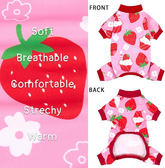 XPUDAC 4 Pieces Dog Pajamas Stretchy Dog Pjs Soft Cute Doggie Clothes for Small Medium Dogs Boy Girl Cats Pet Outfits, Small