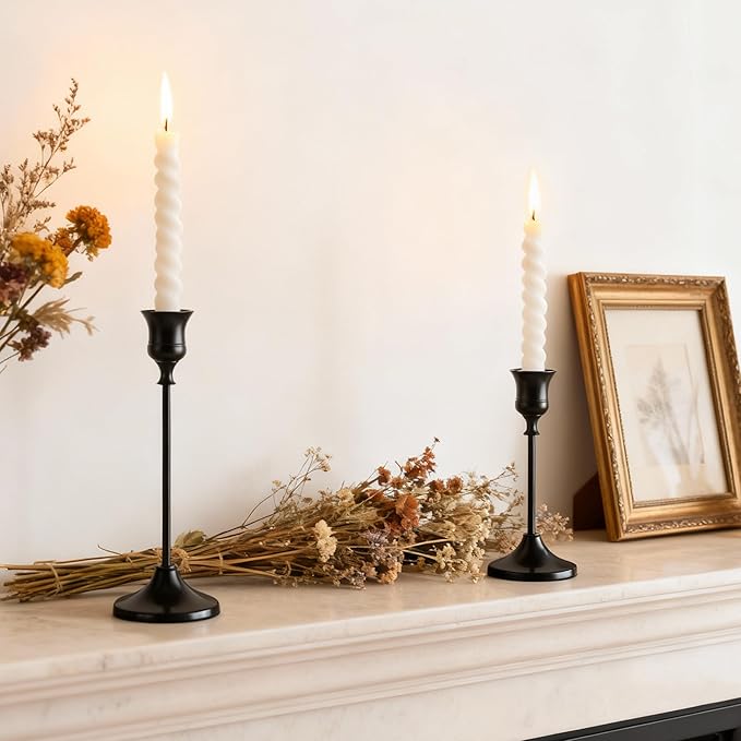 Taper Candle Holders, Tall Vintage Metal Candlestick Holders, 6 PCS Black Candle Sticks Holders for Home Decor Table Centerpiece Wedding Housewarming Festival, Black, 2 Sets (6 pcs)