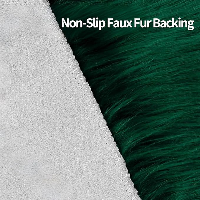 Green Faux Fur Sheepskin Area Rug for Living Room Bedroom, 4 x 6 Feet Ultra Soft Shaggy Fuzzy Furry Carpet Chair Throw Large Rugs for Kids, Girls, Nursery Room Decor Dorms