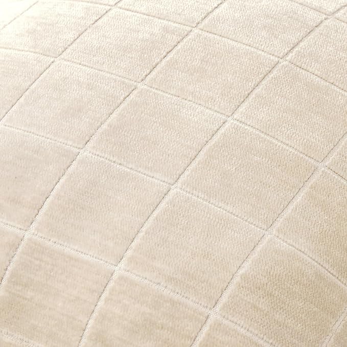 MIULEE Decorative Chenille Check Euro Shams Throw Pillow Covers Vintage Plaid Couch Pillows 24x24 Inch Set of 2 Neutral Boho Farmhouse Cushion Covers Spring Decor for Sofa Bed Living Room Beige
