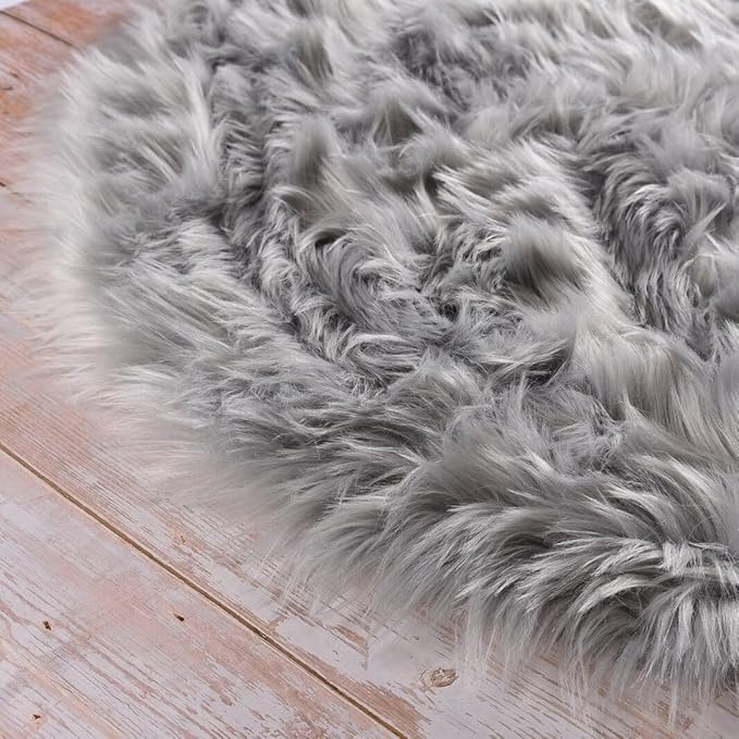 Shag Rug 6x9 Area Rugs for Bedroom Silver Grey Fluffy Machine Washable Faux Sheepskin Shaggy Fur Rugs for Living Room Nursery Rug
