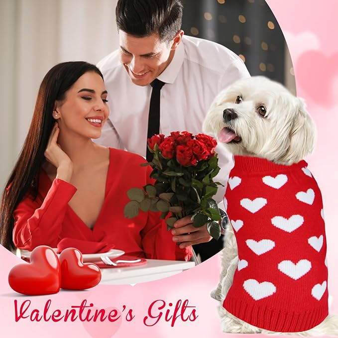GOYOSWA Valentine Dog Sweater Dog Valentines Clothes Outfit Knitted Heart Sweater for Small Medium Large Dogs Pets (Red, Large)