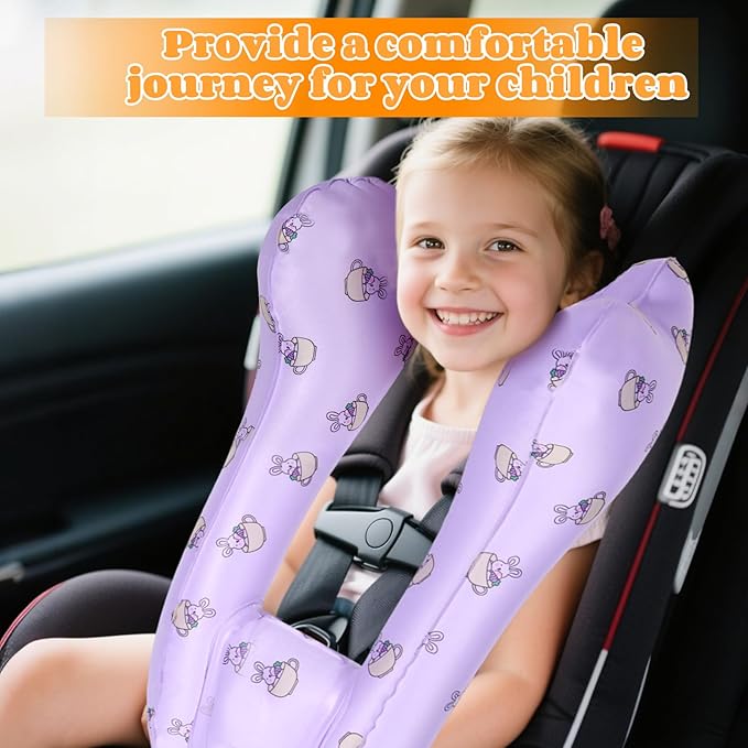 Inflatable Travel Neck Pillow for Kids, Quick Inflate, Portable and Comfortable Car Pillow with Neck & Shoulder Support – Ideal for Sleeping in Planes, Cars, Trains – Ages 6+ & Under 165 lbs