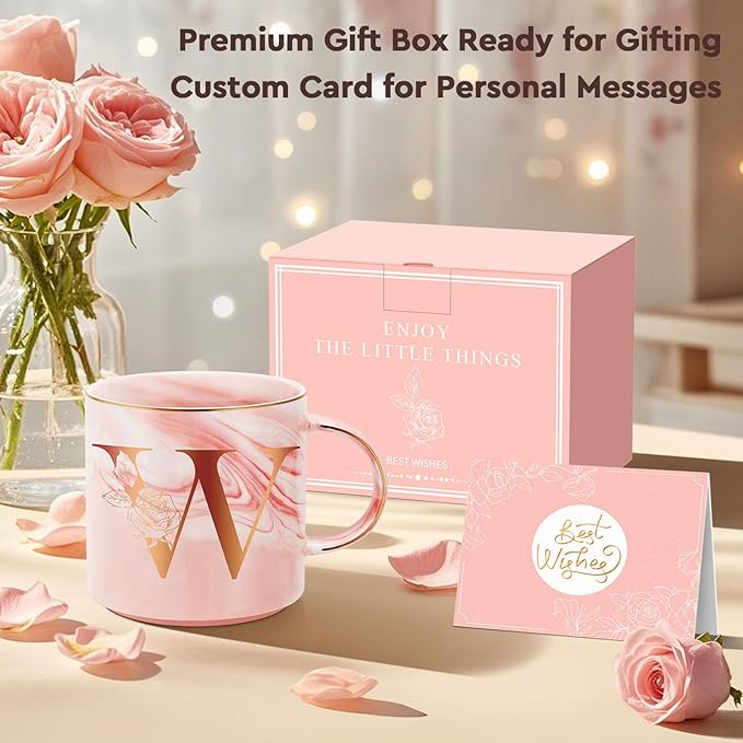 Valentines Day Gifts for Her, Anniversary Birthday Galentines Gifts for Women Mom Grandma Friend Sister Wife Teacher Coworker, Personalized Initial Customized Gift Monogrammed A-Z Coffee Mug 12 OZ(W)