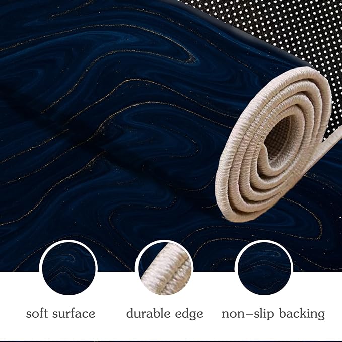 Luxury Marble Rug - 5x8 Area Rug, Navy Blue Marble Rugs, Modern Abstract Outdoor Rugs, Washable & Non Slip Carpet Home Decor