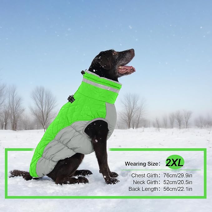 OUOBOB Warm Dog Coats for Large Dogs, Waterproof Dog Jacket with Harness Built in, Zipper Clousure, Fleece Lining, Turtleneck, for Cold Weather, Snowsuit for German Shepherd, Weimaraner, Labrado XXXL