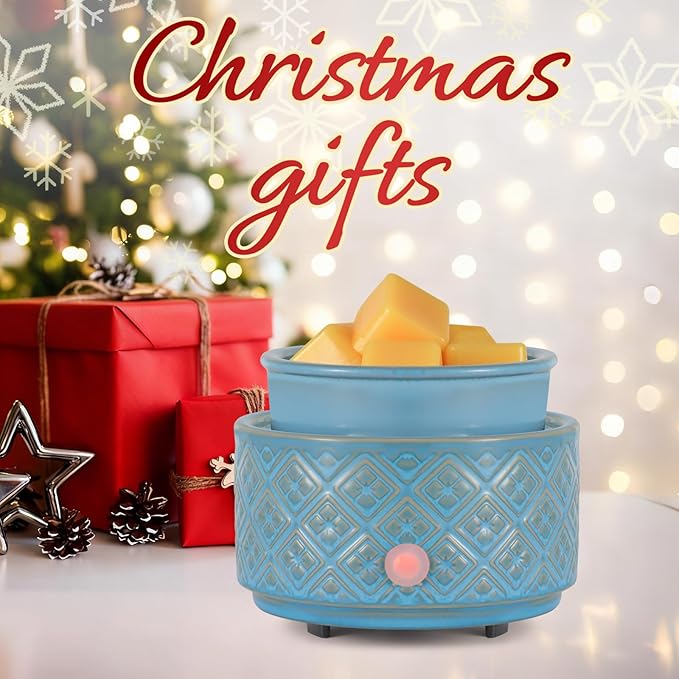 Wax Melt Warmer for Scented Wax,3-in-1Ceramic Wax Warmer Fragrances Candle Oils, Home Fragrance Burner,Electric Candle Warmer Perfect Christmas Gifts for Mom Women(Blue)