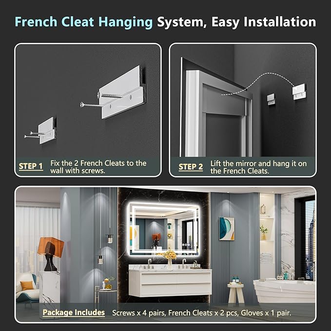 48x40 LED Bathroom Mirror with Lights, Backlit and Front Lit, Anti-Fog Lighted Vanity Mirrors for Bathroom Wall, Dimmable, 3-Color Light, Memory, Shatter-Proof, HD Tempered Glass, CRI>90