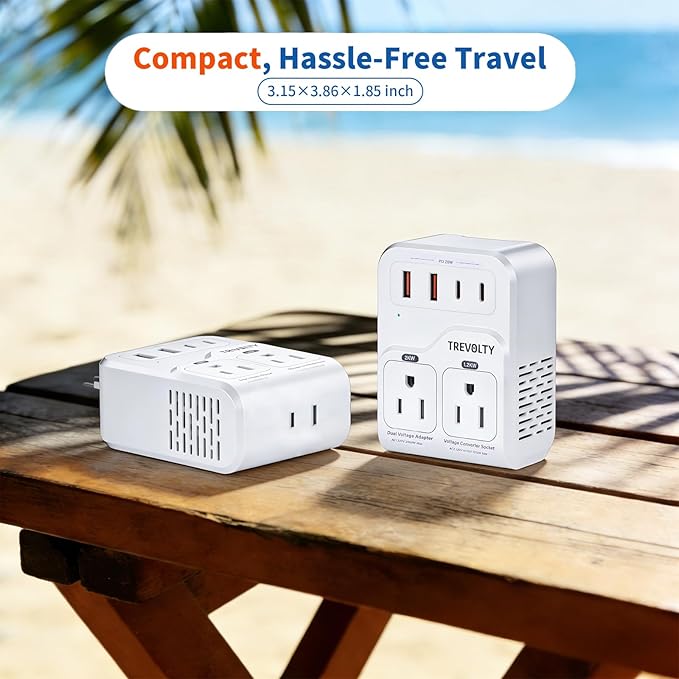 2000W Voltage Converter US to Europe for Hair Dryers, 7-in-1 220V to 110V Converter for European Travel with 3 AC/2 USBA/2 USBC Ports (PD20W), Universal Travel Adapter with Type C G Plug