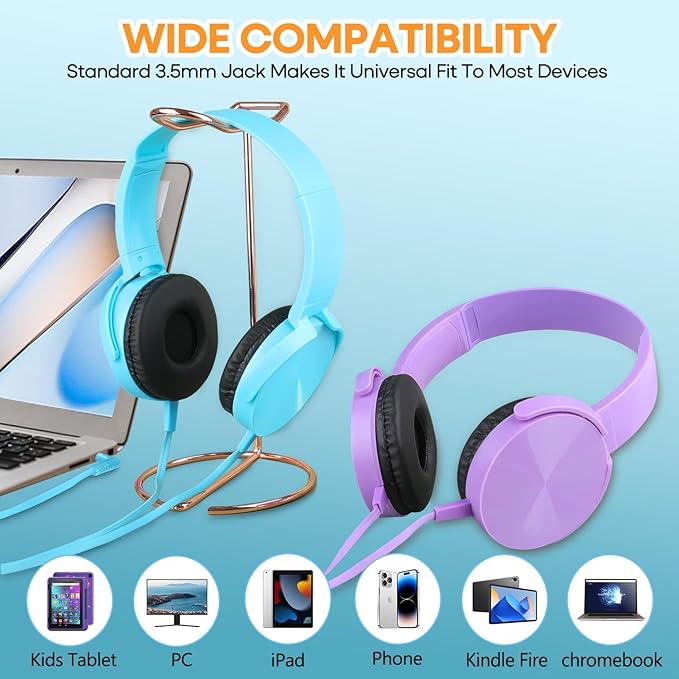 Kids Headphones Bulk 5 Pack for School Classroom K-12, Wholesale Class Set Durable Earphones for Students Children Toddler Teens Boys Girls and Adult (HY450, 5 Mixed)