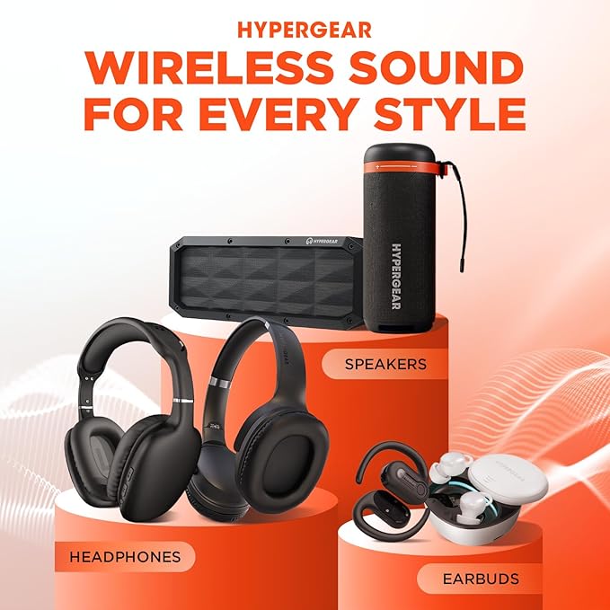 HyperGear Wireless Headphones Bluetooth White- Noise Isolation Headphones Wireless Over The Ear Head Phones, Gym Headset Built-in Mic Controls Square Foam Cups Foldable Headphone for Women and Men