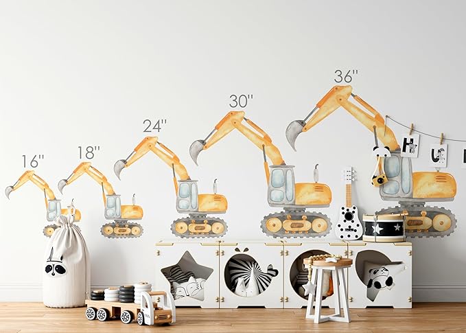 Construction Excavator Wall Decal for Boys Room, Construction Eqipment Peel Stick Removable Fabric Wall Sticker, Nursery or Playroom Decor, Repositionable (36 inch: 32" Tall x 36" Wide)