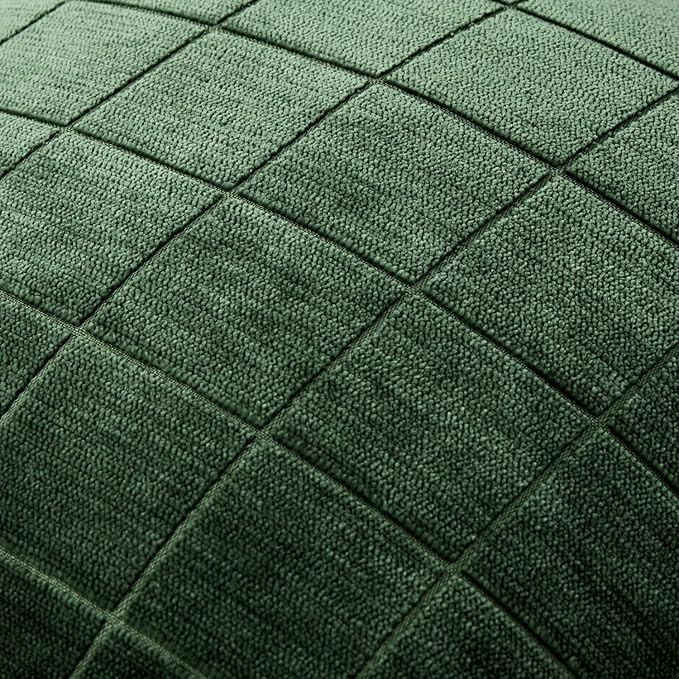 MIULEE Decorative Chenille Check Throw Pillow Covers Vintage Plaid Couch Pillows 22x22 Inch Set of 2 Neutral Boho Cushion Covers Modern Spring Home Decor for Sofa Bed Living Room Moss Green